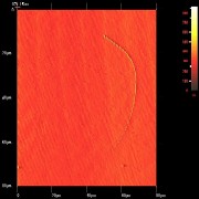 AFM of a scratch made by handcleaning on a Al2O3 substrate
